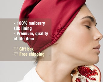 Séchage sain des cheveux, turban en soie de mûrier, coffret cadeau, meilleur cadeau pour maman, cadeau de luxe pour la fête des mères, appréciation de maman, cadeau de fête des mères pour femme