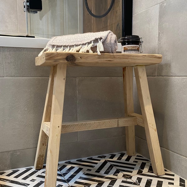 Handmade Rustic Milking Stool, Vintage Wooden Stool, Rectangle Side Table, Solid Timber Furniture, Reclaimed wood, Scaffold boards table