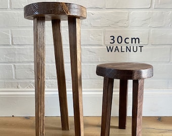 Handmade Rustic Round Plant Stand Table, Little Wooden Stool, Reclaimed natural Wood, Stylish design, 3 Legs End table, Plant Table