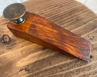 Solid Wooden Door Stop Wedge, Window Jammer with Metal Knob, Quality Wood Holder, Elegant Unique Designer Accessories, Handmade Gift Idea