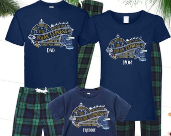 Personalisiert All Aboard The Polar Express - Grüne Tartan Familie Passender PJs Pyjamas Festlich