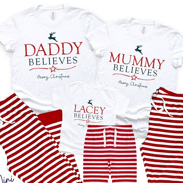 Personalised Family Believes Christmas Matching PJs Pyjamas Festive - Red & White Striped Jammies