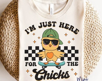 Ik ben hier gewoon voor de Chicks Easter T-shirt - maten voor volwassenen en kinderen