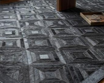 Hand made Leather Patchwork Area Rug Modern rug for Home Decor kidsbedroom bedroom home decor