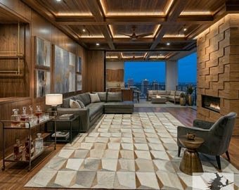Hand made Leather Patchwork Rug: Area Rug, Home Decor for living room