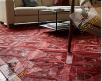 Hand made Leather Patchwork Area Rug Modern rug for Home Decor kidsbedroom bedroom home decor