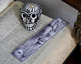 Mystical Forest Bookmark – Spooky Black and White Illustration, Dark Academia Reading Gift, Cozy Autumn & Halloween Book Accessory