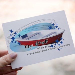 Lascia che ti compri una cartolina con barca dipinta di rosso, stampa artistica da cartolina, amo la poesia, la carta con citazione, l'estetica carina grafica y2k, la cancelleria