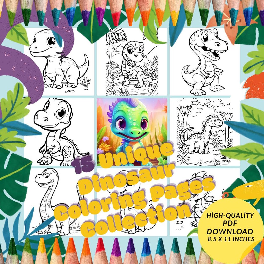15 Dinosaur Coloring Pages for Kids, Printable Dino Coloring Book PDF ...