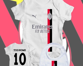 Newborn baby bodysuit with personalized bib, new Milan shirt