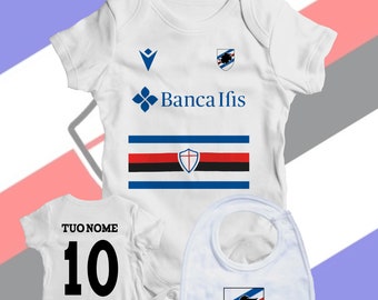 Newborn baby bodysuit with personalized bib, new Sampdoria shirt