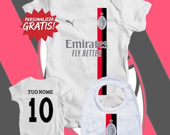 Body neonato con bavaglino personalizzato nuova maglia milan