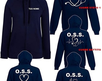 Felpa Cappuccio OSS O.S.S. STETOSCOPI sanità Abiti Lavoro Nurse Personalizzabile gratis Regalo COLLEGA Amica -Ospedale