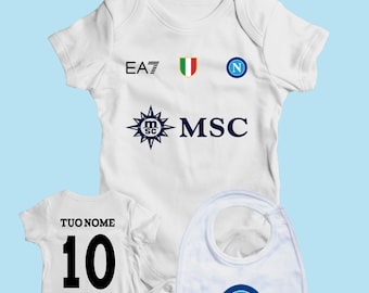 Newborn baby bodysuit with personalized bib, new Napoli shirt