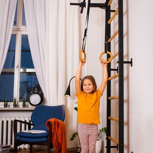 BenchK wall bars with a fixed steel 6-grip pull-up bar and gymnastic accessories