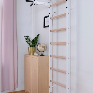 BenchK wall bars with a fixed steel 6-grip pull-up bar