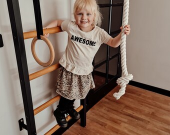 BenchK wall bars with a fixed steel 6-grip pull-up bar and gymnastic accessories