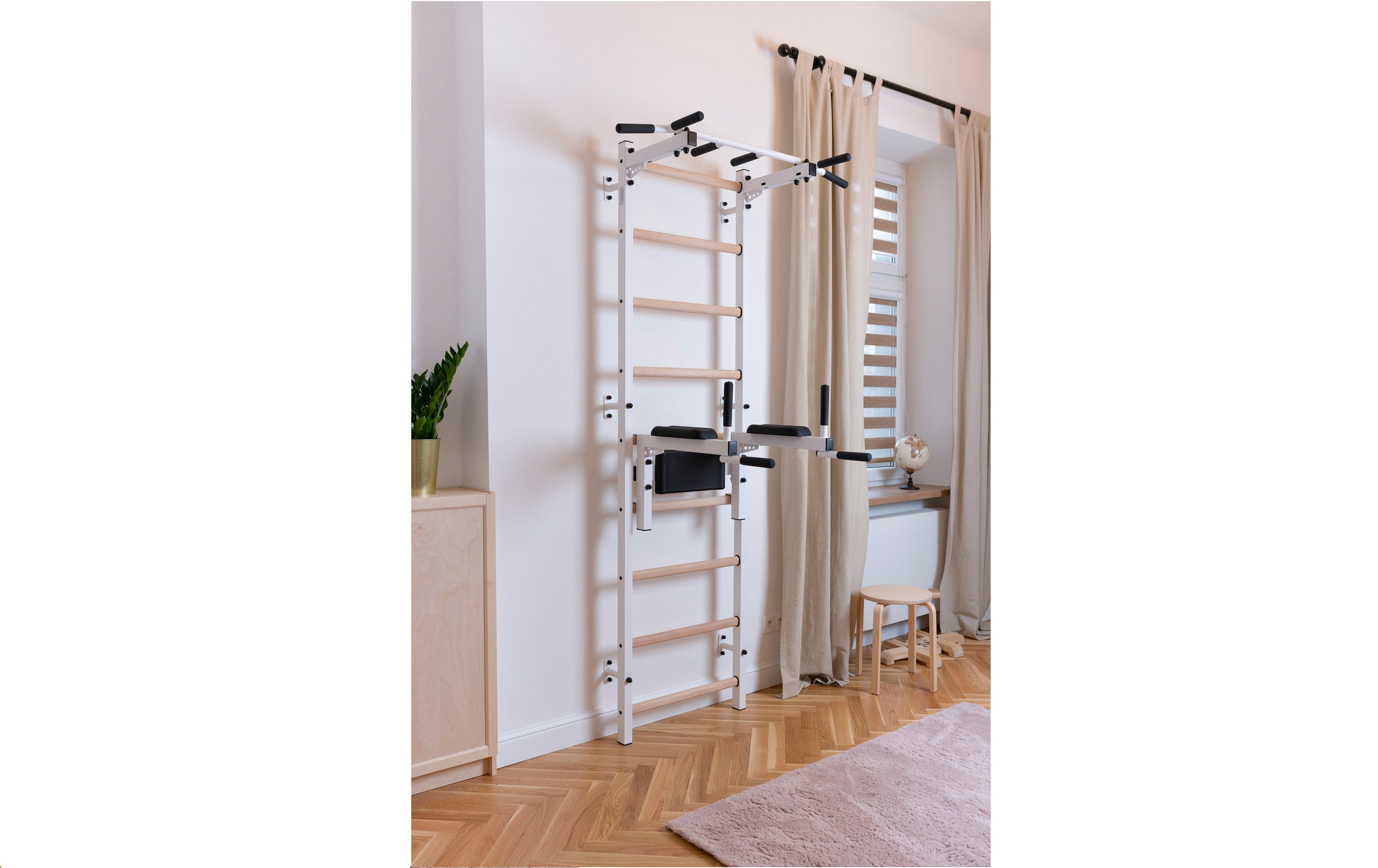 Mordrin Fjern rygte White Swedish Ladder for Home Room With Pull-up Bar and Dip - Etsy Denmark