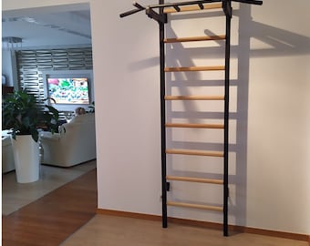 BenchK wall bars with a fixed steel 6-grip pull-up bar