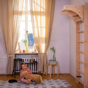 BenchK solid beech wooden wall bars with an adjustable pull-up bar