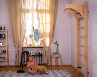 BenchK solid beech wooden wall bars with an adjustable pull-up bar