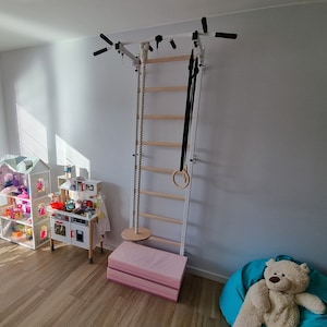 BenchK wall bars with a fixed steel 6-grip pull-up bar and gymnastic accessories