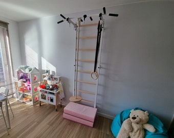 BenchK wall bars with a fixed steel 6-grip pull-up bar and gymnastic accessories