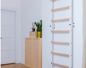 BenchK wall bars with an adjustable solid beech wooden pull-up bar