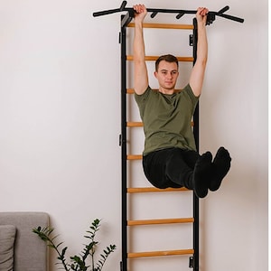 BenchK wall bars with a fixed steel 6-grip pull-up bar