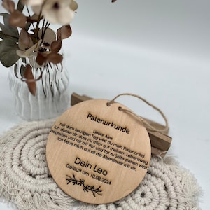 Patenurkunde aus Holz I Patenbrief I Geschenk für Paten I personalisiertes Geschenk I Geburt  I Patentante  I Patenonkel