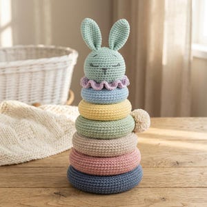 Crochet Bunny Stacking Toy Pattern, Amigurumi Baby Toy PDF, Montessori Crochet Pattern, Nursery Toy DIY, Beginner Friendly