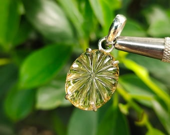 Citrine Silver Pendant, Sterling Silver Pendant, Citrine Carving Gemstone  Pendant, Healing Pendant, Oval Shape Pendant