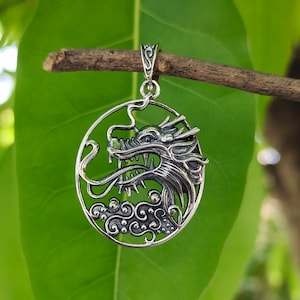 Dragon Silver Oxidised Pendant, Dragon Symbol Necklace, Chinese Mythology Jewelry, Fantasy Dragon Charm, Fire Dragon Necklace