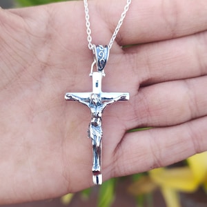 Jesus Christ Pendant - Cross Shape Necklace, Christian Faith Jewelry, Spiritual Accessory, Sterling Silver Pendant, Oxidised Silver Pendant