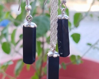 Pendientes de piedra preciosa de ónix, pendientes y colgante de plata, colgante de plata de ónix negro, pendientes y collar de plata, pendientes de plata hechos a mano