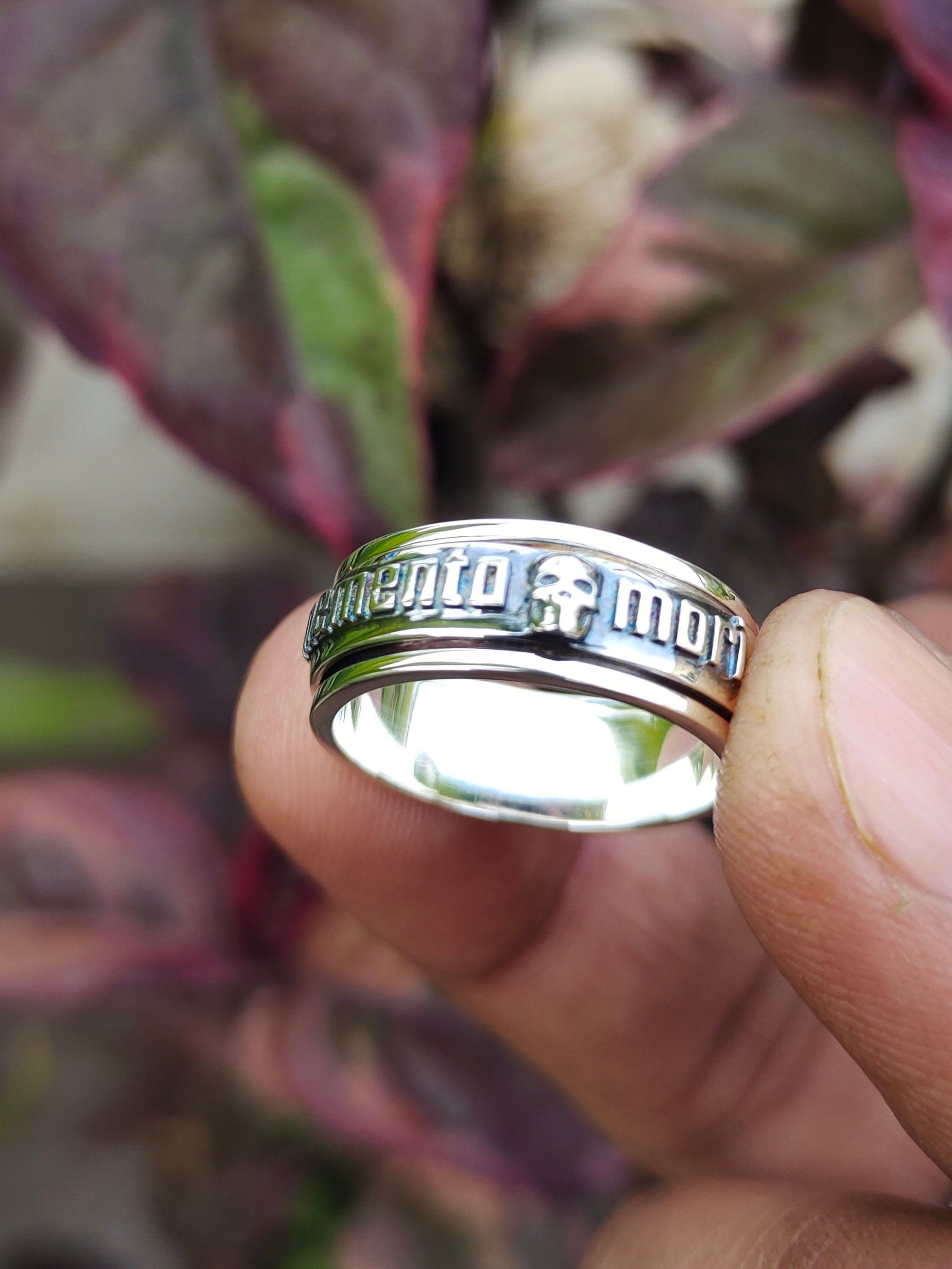 Memento Mori Spinner Ring, Sterling Silver Skull Ring, Meditation