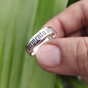 Memento Vivere Ring, Remember to Live – Latin Quote Ring, Personalised Memento Vivere, Engraved Memento Vivere, Sterling silver