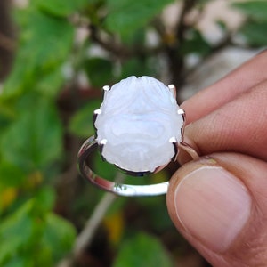 Scarab Moonstone Silver Ring, Moonstone Studded Ring, 925 Silver Ring, Moonstone Prong Setting Ring, Carved Scarab Ring, Sterling silver