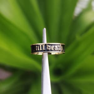 Till Death Ring, Enameled Till Death, Recycled Silver Jewellery, Gift for Him Her, Black Enamel Ring, Confirmation Ring, Gold Plated Ring