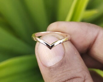 Anello in argento Sterling – Fede nuziale minimalista a zig zag, anello placcato in oro rosa 925 a forma di V. Delicato anello impilabile per donna – Regalo per lei.