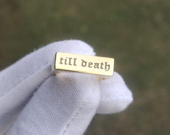 Till Death Gold Plated Silver Ring, Rectangle Shape Ring, Personalised Till Death, Gift for Him Her, Confirmation Ring