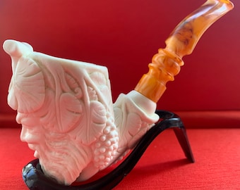 King Meerschaum Handmade Pipes, Vintage Block Meerschaum, Hand Carved, Vogue Tobacco Pipe, Unique Meerschaum Pipes with Special Leather Box