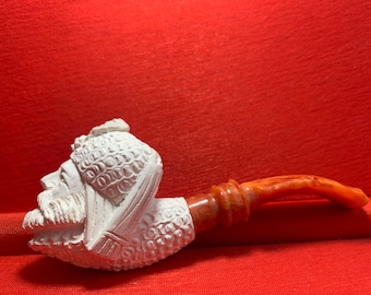 Mini Sultan Handmade Meerschaum Pipes, Vintage Block Meerschaum, Ottoman Tobacco Pipe, Smoke Pipe Natural Meerschaum Pipes with Leather Box