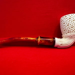 Crazy Sponge H Ege Meerschaum Handmade Pipe, Vintage Block Meerschaum, Vogue Tobacco Pipe, Natural Meerschaum Pipes with Special Leather Box
