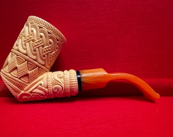 Sawn Stone H Ege Meerschaum, Hand Made, Master Hand Carved, Block Meerschaum, Tobacco Pipe, Unique Pipes with Special Leather Box