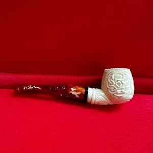 Mini Oval Design H Ege Meerschaum Hand Carved Pipe, Vintage Natural Meerschaum, Vogue Tobacco Pipe, Unique Pipes with Special Leather Box