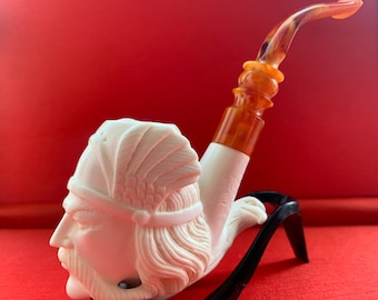 Sailor Viking Hand Carved Meerschaum Pipes, Block Meerschaum, Tobacco Pipe, Natural Meerschaum Pipes with Special Leather Box