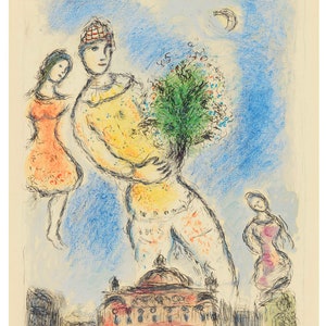 MARC CHAGALL - signed and numbered lithograph - Dans Ciel de l&#39;Opera - 1980 - Maeght - M 977