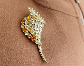 BROCHE VINTAGE RARE retro bouquet strass Avrora Borealis années 50 Coro usa