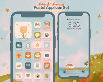 Cute Pastel Hand Drawn App Icons / 84 iconos / Android + iOS App Icon pack / Kawaii Summer Cottagecore Aesthetic